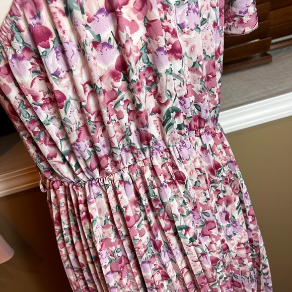 MWT - One Shoulder Pleated Maxi Dress Summer Floral Boho Tie Waist Long Dress - Picture 6 of 11